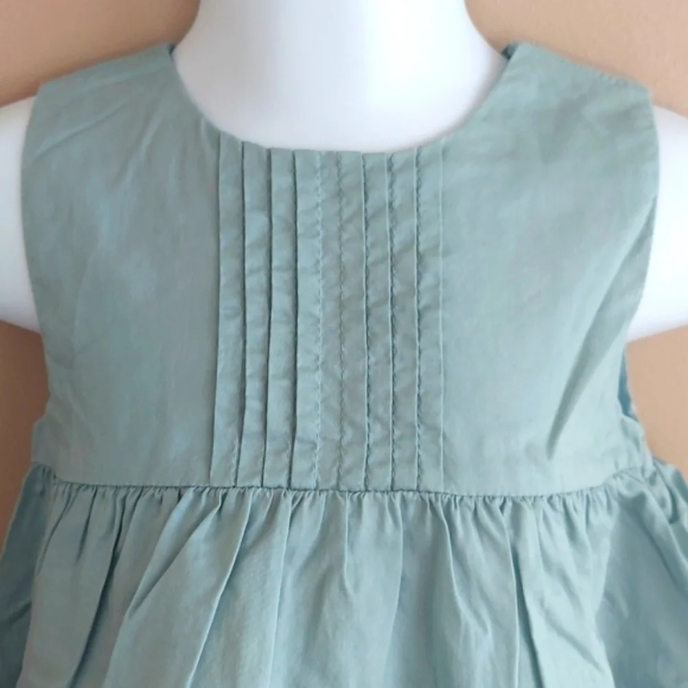 DKNY Girl Dress with pleats and flower embroidery - sage green - size 18mos